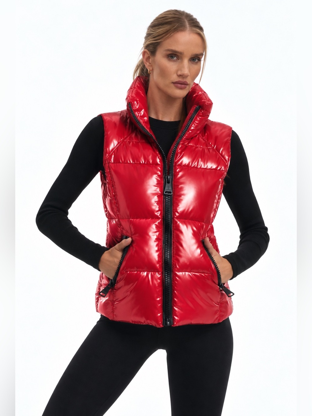 NWOT SAM. Glossy Red Freedom Quilted Down Puffer Vest w/ Zips | Small (US 2-4)
